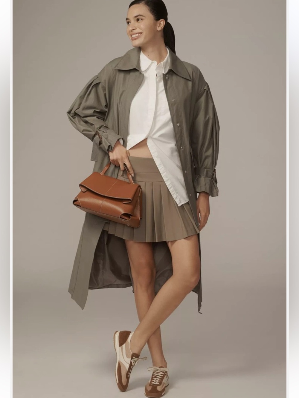 Anthropologie $178 Olive Green Belted Long Trenchcoat - Picture 2 of 7
